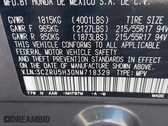 2022 Honda HR-V LX z VIN 3CZRU5H30NM718329, wystawiony jako IAAI lot #42396971 z przebiegiem 28 411 mil mil oraz . Historia ofert i sprzedaży dostępna na DreamBid. Obrazek 9.