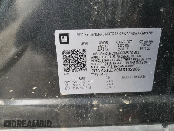 2021 Chevrolet Equinox LT z VIN 2GNAXKEV0M6102306, wystawiony jako Copart lot #57865405 z przebiegiem 86 471 mil mil oraz Szkoda całkowita • Salvage title. Historia ofert i sprzedaży dostępna na DreamBid. Obrazek 13.