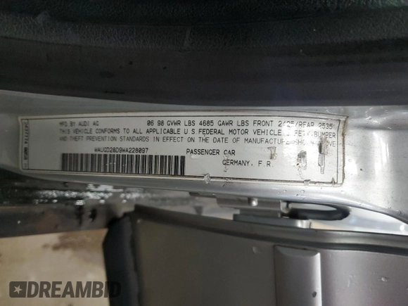 1998 Audi A4 с VIN WAUGD28D9WA228097, выставлен на аукционе Copart как лот 52101205 с пробегом 157 087 миль миль и Чистый • Clean title. История ставок и продаж доступна на DreamBid. Изображение 13.