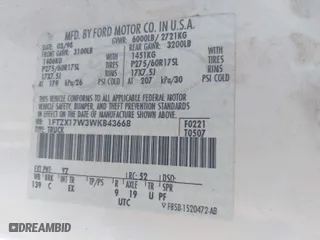 1998 Ford F-150 Standard with VIN 1FTZX17W3WKB43668, listed as a IAAI auction lot 41243322 with 154,780 mi miles. Bid and sale history available at carsss.com. Image 9.