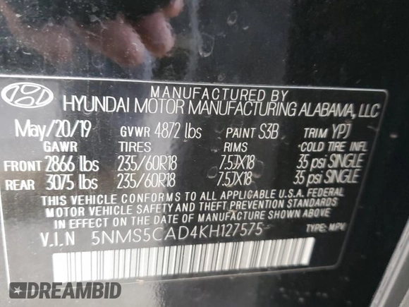 2019 Hyundai Santa Fe Ultimate with VIN 5NMS5CAD4KH127575, listed as a Copart auction lot 70787222 with 49,657 mi miles. Bid and sale history available at carsss.com. Image 15.
