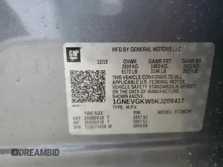 2019 Chevrolet Traverse LT Cloth z VIN 1GNEVGKW5KJ209417, wystawiony jako Copart lot #52797775 z przebiegiem 84 428 mil mil oraz Szkoda całkowita • Salvage title. Historia ofert i sprzedaży dostępna na DreamBid. Obrazek 15.