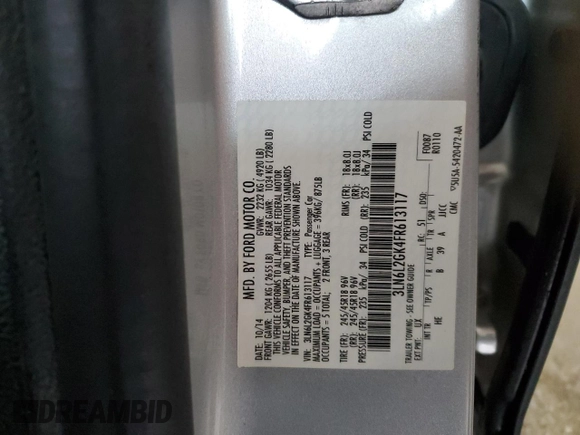 2015 Lincoln MKZ z VIN 3LN6L2GK4FR613117, wystawiony jako Copart lot #54141735 z przebiegiem 129 072 mil mil oraz Szkoda całkowita • Salvage title. Historia ofert i sprzedaży dostępna na DreamBid. Obrazek 12.