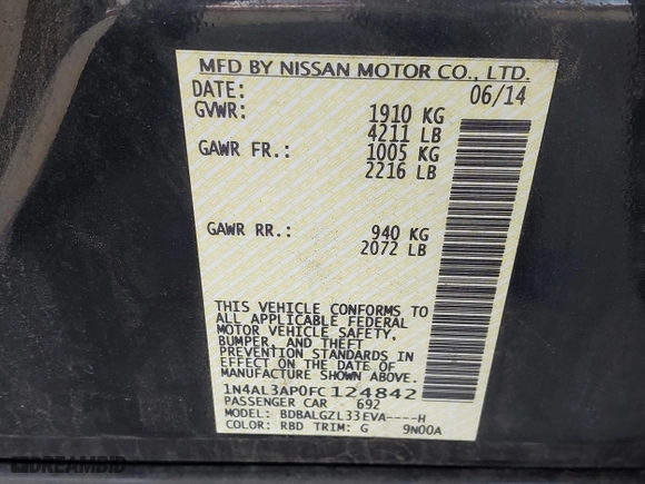 2015 Nissan Altima 2.5 with VIN 1N4AL3AP0FC124842, listed as a IAAI auction lot 42066237 with 147,853 mi miles. Bid and sale history available at carsss.com. Image 9.