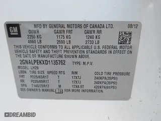 2013 Chevrolet Equinox LT with VIN 2GNALPEKXD1135762, listed as a IAAI auction lot 41758931 with 145,667 mi miles. Bid and sale history available at carsss.com. Image 9.
