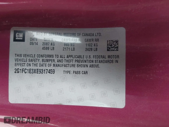2014 Chevrolet Camaro LT z VIN 2G1FC1E3XE9317459, wystawiony jako IAAI lot #41168805 z przebiegiem 126 298 mil mil oraz . Historia ofert i sprzedaży dostępna na DreamBid. Obrazek 9.