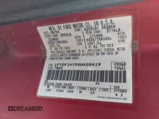 1995 Ford F-150 with VIN 1FTEF14Y9SNA08419, listed as a IAAI auction lot 42128480 with Not Provided miles and . Bid and sale history available at DreamBid. Image 9.