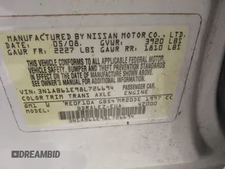 2008 Nissan Sentra S с VIN 3N1AB61E98L726694, выставлен на аукционе IAAI как лот 42296413 с пробегом 180 751 миль миль и . История ставок и продаж доступна на DreamBid. Изображение 9.