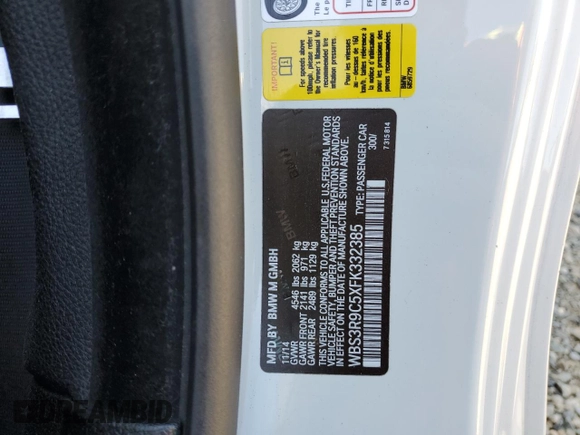 2015 BMW M4 with VIN WBS3R9C5XFK332385, listed as a Copart auction lot 55973963 with 72,879 mi miles. Bid and sale history available at carsss.com. Image 15.