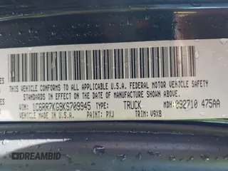 2019 Ram 1500 Tradesman z VIN 1C6RR7KG9KS709945, wystawiony jako IAAI lot #42134420 z przebiegiem 69 846 mil mil oraz . Historia ofert i sprzedaży dostępna na DreamBid. Obrazek 9.