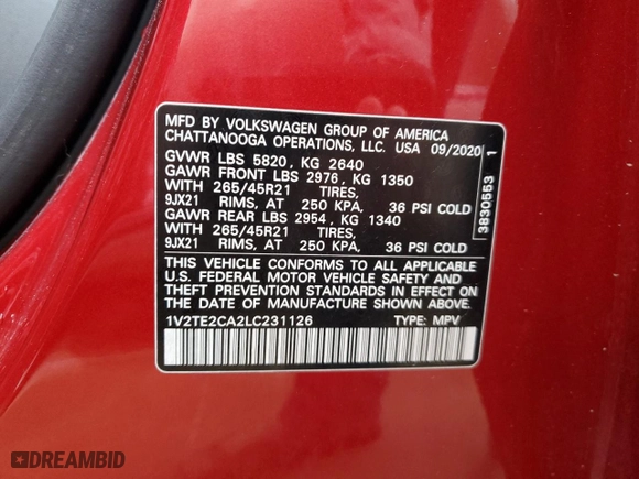 2020 Volkswagen Atlas Cross Sport 3.6L V6 SEL Premium R-Line with VIN 1V2TE2CA2LC231126, listed as a Copart auction lot 47568065 with 45,728 mi miles and Salvage Title. Bid and sale history available at carsss.com. Image 13.