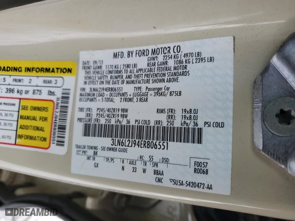 2014 Lincoln MKZ with VIN 3LN6L2J94ER806551, listed as a Copart auction lot 49616465 with 43,093 mi miles and Salvage Title. Bid and sale history available at carsss.com. Image 12.