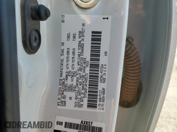 2015 Toyota Tundra SR5 z VIN 5TFDW5F14FX455172, wystawiony jako Copart lot #52971945 z przebiegiem 194 019 mil mil oraz Szkoda całkowita • Salvage title. Historia ofert i sprzedaży dostępna na DreamBid. Obrazek 13.