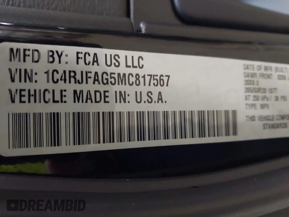 2021 Jeep Grand Cherokee Laredo X with VIN 1C4RJFAG5MC817567, listed as a IAAI auction lot 42297526 with 71,387 mi miles and . Bid and sale history available at DreamBid. Image 9.