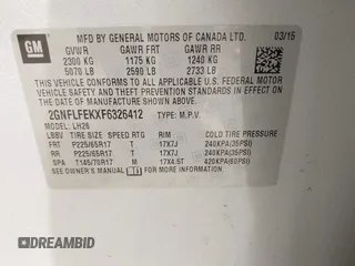 2015 Chevrolet Equinox LT with VIN 2GNFLFEKXF6326412, listed as a IAAI auction lot 41941960 with Not Provided miles and . Bid and sale history available at DreamBid. Image 9.