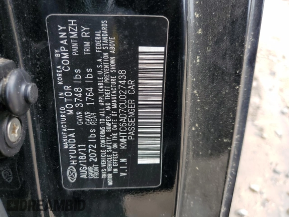 2012 Hyundai Veloster w/Gray Int с VIN KMHTC6AD7CU027438, выставлен на аукционе Copart как лот 59955105 с пробегом 279 179 миль миль и Чистый • Clean title. История ставок и продаж доступна на DreamBid. Изображение 12.