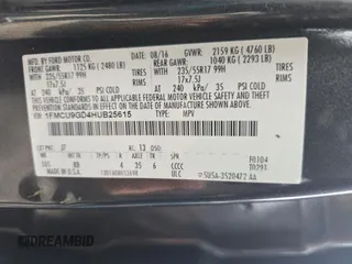 2017 Ford Escape SE with VIN 1FMCU9GD4HUB25615, listed as a Copart auction lot 53492475 with 106,107 mi miles and Clean Title. Bid and sale history available at carsss.com. Image 10.
