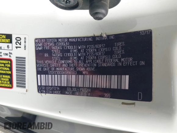 2017 Toyota Sienna XLE Auto Access Seat with VIN 5TDYZ3DC0HS896503, listed as a IAAI auction lot 42446895 with 163,752 mi miles and . Bid and sale history available at DreamBid. Image 9.