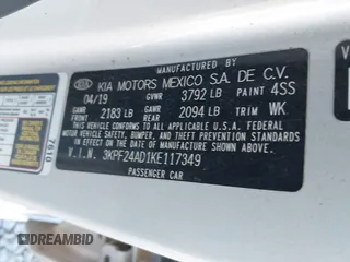 2019 Kia Forte LXS with VIN 3KPF24AD1KE117349, listed as a IAAI auction lot 41639083 with 64,112 mi miles. Bid and sale history available at carsss.com. Image 9.