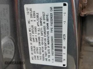 2008 Honda Accord EX-L z VIN 1HGCP36868A026651, wystawiony jako Copart lot #56868015 z przebiegiem 242 210 mil mil oraz Szkoda całkowita • Salvage title. Historia ofert i sprzedaży dostępna na DreamBid. Obrazek 12.