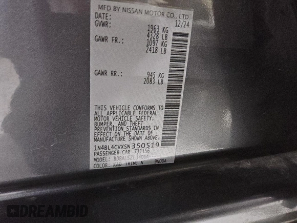 2025 Nissan Altima SR with VIN 1N4BL4CVXSN350519, listed as a Copart auction lot 53290285 with 7,278 mi miles and Clean Title. Bid and sale history available at DreamBid. Image 12.