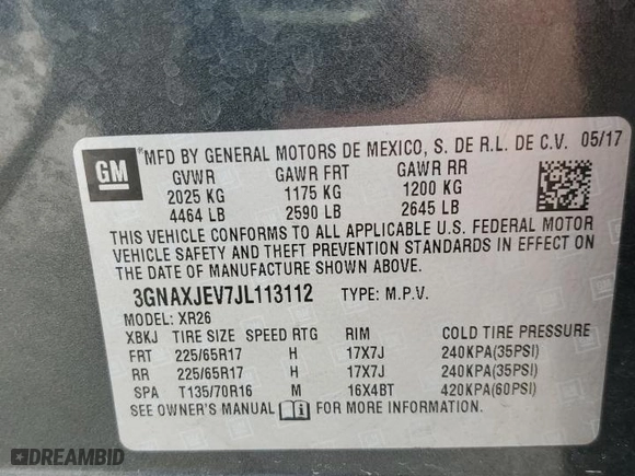 2018 Chevrolet Equinox LT with VIN 3GNAXJEV7JL113112, listed as a Copart auction lot 71658824 with 89,064 mi miles and Salvage Title. Bid and sale history available at carsss.com. Image 13.
