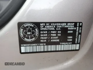 2013 Volkswagen Passat SEL Premium with VIN 1VWCH7A36DC118918, listed as a Copart auction lot 48909425 with 239,213 mi miles and Salvage Title. Bid and sale history available at carsss.com. Image 12.