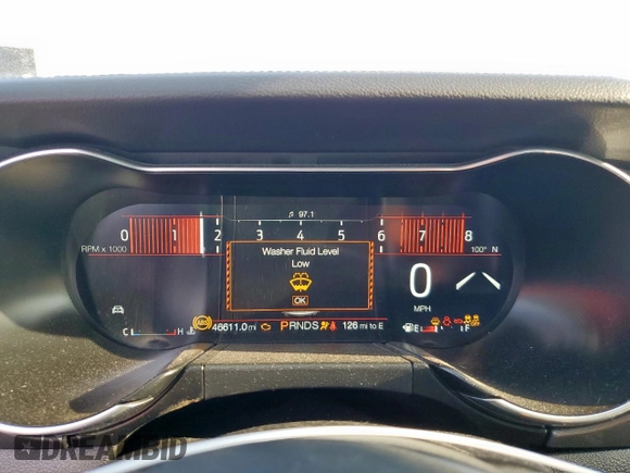 2021 Ford Mustang EcoBoost with VIN 1FA6P8TH5M5112166, listed as a Copart auction lot 57572685 with 46,611 mi miles and Salvage title. Bid and sale history available at DreamBid. Image 9.