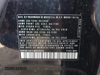 2020 Volkswagen Tiguan SE z VIN 3VV3B7AX7LM039084, wystawiony jako IAAI lot #42249016 z przebiegiem 126 763 mil mil oraz . Historia ofert i sprzedaży dostępna na DreamBid. Obrazek 9.