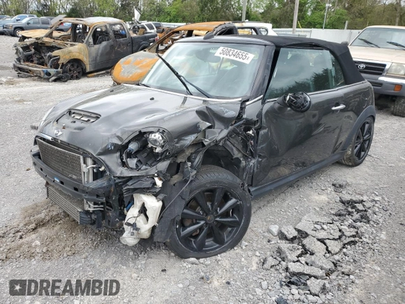 2012 MINI Convertible S with VIN WMWZP3C58CT296381, listed as a Copart auction lot 50834655 with 111,228 mi miles and Salvage Title. Bid and sale history available at DreamBid. Image 1.