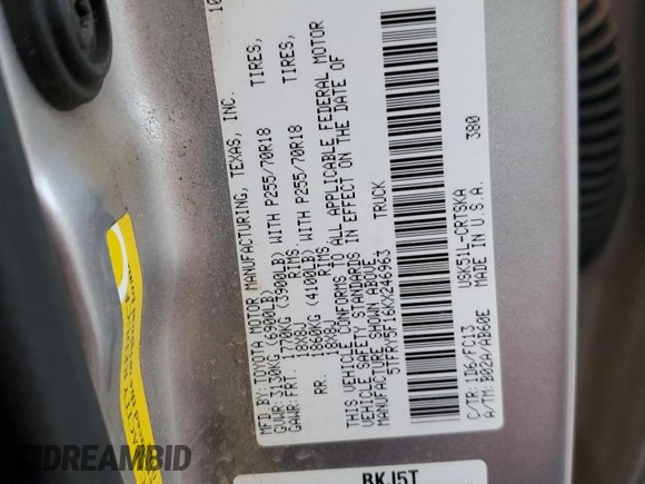 2019 Toyota Tundra 2WD SR with VIN 5TFRY5F16KX246963, listed as a Copart auction lot 79871354 with 52,024 mi miles and Salvage Title. Bid and sale history available at carsss.com. Image 13.