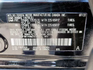 2022 Toyota RAV4 XLE with VIN 2T3P1RFV4NW292113, listed as a Copart auction lot 58870175 with 56,921 mi miles and Salvage title. Bid and sale history available at DreamBid. Image 14.