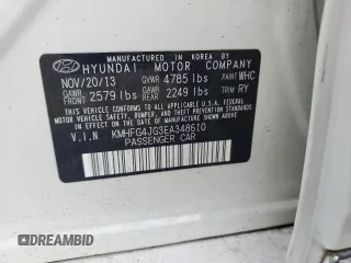 2014 Hyundai Azera with VIN KMHFG4JG3EA348610, listed as a Copart auction lot 61242735 with 190,846 mi miles and Salvage title. Bid and sale history available at DreamBid. Image 12.