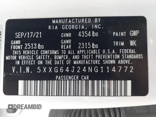 2022 Kia K5 GT-Line z VIN 5XXG64J24NG114772, wystawiony jako IAAI lot #42161747 z przebiegiem 60 761 mil mil oraz . Historia ofert i sprzedaży dostępna na DreamBid. Obrazek 9.