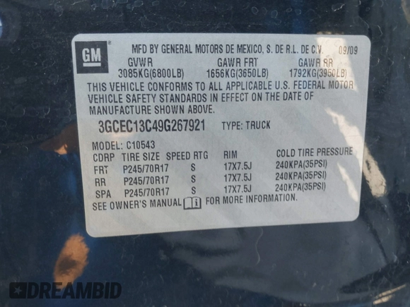 2009 Chevrolet Silverado 1500 LS with VIN 3GCEC13C49G267921, listed as a IAAI auction lot 41723468 with 150,075 mi miles and . Bid and sale history available at DreamBid. Image 9.