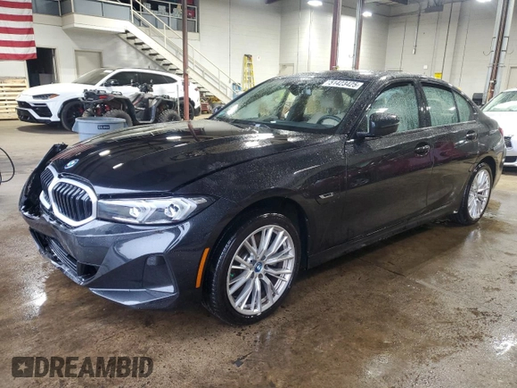 2023 BMW 3 Series 330e xDrive with VIN 3MW39FS08P8C88897, listed as a Copart auction lot 51423425 with 16,163 mi miles and Salvage Title. Bid and sale history available at carsss.com. Image 1.