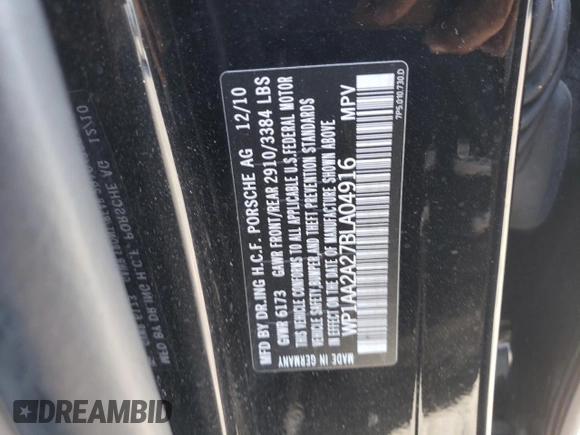 2011 Porsche Cayenne with VIN WP1AA2A27BLA04916, listed as a Copart auction lot 60176585 with Not provided miles and Clean title. Bid and sale history available at DreamBid. Image 12.