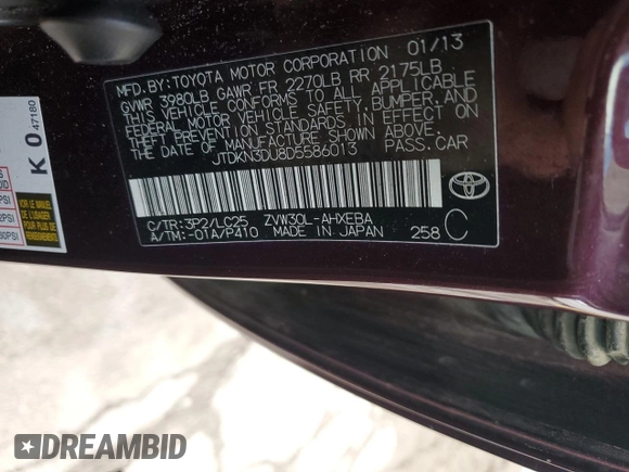 2013 Toyota Prius One z VIN JTDKN3DU8D5586013, wystawiony jako Copart lot #53076285 z przebiegiem 203 087 mil mil oraz Czysty tytuł • Clean title. Historia ofert i sprzedaży dostępna na DreamBid. Obrazek 12.