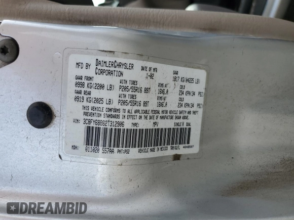2002 Chrysler PT Cruiser Limited with VIN 3C8FY68B62T312906, listed as a Copart auction lot 53405635 with 164,432 mi miles and Salvage title. Bid and sale history available at DreamBid. Image 12.