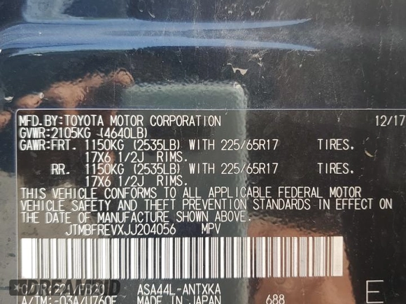 2018 Toyota RAV4 LE with VIN JTMBFREVXJJ204056, listed as a Copart auction lot 55576225 with 84,160 mi miles and Clean title. Bid and sale history available at DreamBid. Image 13.