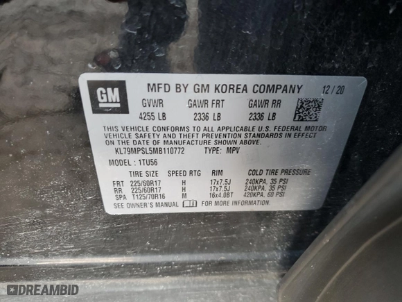 2021 Chevrolet TrailBlazer LT with VIN KL79MPSL5MB110772, listed as a Copart auction lot 47522095 with 115,863 mi miles and Salvage Title. Bid and sale history available at carsss.com. Image 15.