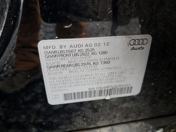 2012 Audi Q5 3.2L Premium Plus with VIN WA1DKAFP7CA089497, listed as a Copart auction lot 50044635 with 143,321 mi miles and Salvage Title. Bid and sale history available at carsss.com. Image 15.