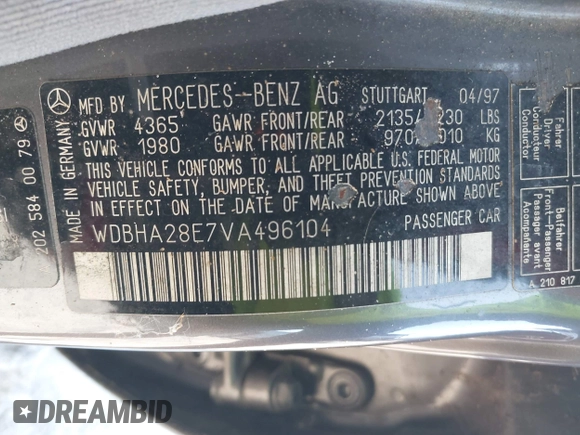 1997 Mercedes-Benz C with VIN WDBHA28E7VA496104, listed as a IAAI auction lot 42773052 with 258,692 mi miles and . Bid and sale history available at DreamBid. Image 9.