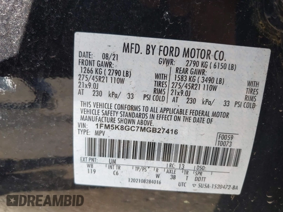 2021 Ford Explorer ST z VIN 1FM5K8GC7MGB27416, wystawiony jako IAAI lot #42118046 z przebiegiem 49 235 mil mil oraz . Historia ofert i sprzedaży dostępna na DreamBid. Obrazek 9.