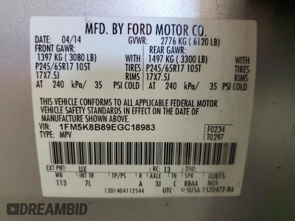 2014 Ford Explorer with VIN 1FM5K8B89EGC18983, listed as a Copart auction lot 54563335 with 112,376 mi miles and Clean Title. Bid and sale history available at carsss.com. Image 13.