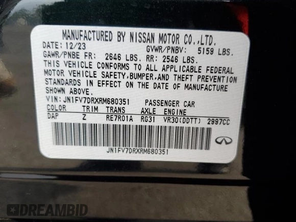 2024 Infiniti Q50 Red Sport 400 with VIN JN1FV7DRXRM680351, listed as a Copart auction lot 72008234 with 462 mi miles and Salvage title. Bid and sale history available at DreamBid. Image 12.