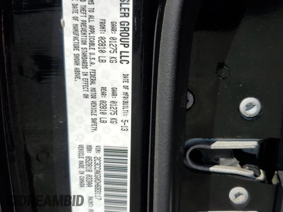 2013 Chrysler 300 C with VIN 2C3CCAKG0DH683117, listed as a Copart auction lot 74812334 with 187,308 mi miles and Salvage Title. Bid and sale history available at DreamBid. Image 12.
