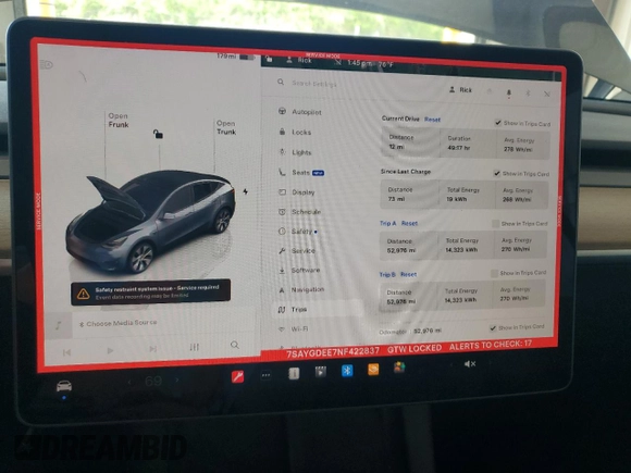2022 Tesla Model Y Long Range with VIN 7SAYGDEE7NF422837, listed as a Copart auction lot 55271665 with 52,976 mi miles and Clean Title. Bid and sale history available at DreamBid. Image 9.