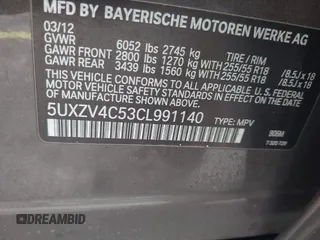 2012 BMW X5 35i z VIN 5UXZV4C53CL991140, wystawiony jako IAAI lot #42312591 z przebiegiem 115 875 mil mil oraz . Historia ofert i sprzedaży dostępna na DreamBid. Obrazek 9.