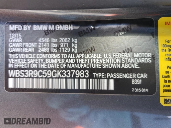 2016 BMW M4 with VIN WBS3R9C59GK337983, listed as a Copart auction lot 40714144 with 38,933 mi miles. Bid and sale history available at carsss.com. Image 15.